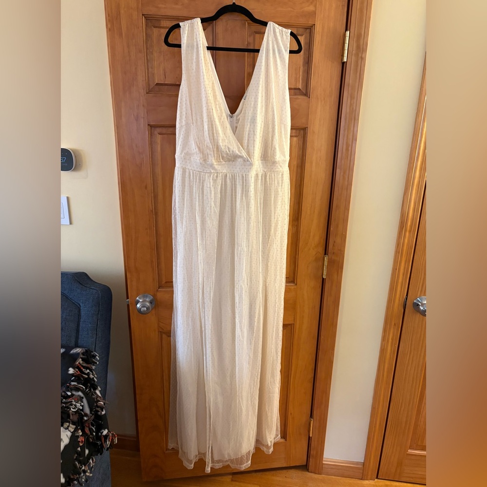 Bump Biddy Maternity Cream and Gold Vneck Maxi Dress